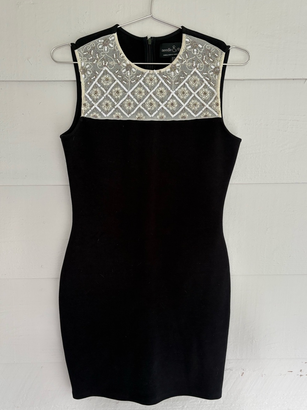 Needle & Thread Black Embellished Beaded Sequin Stretch Lace Dress Mini Size 6